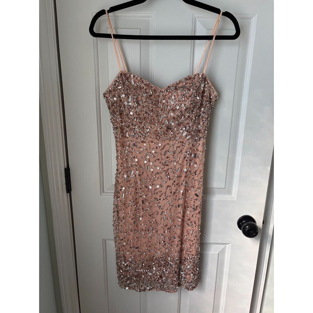 Adrianna Papell Sequin Pink 20s Inspired Flapper Gatsby Strapless Dress Size 6